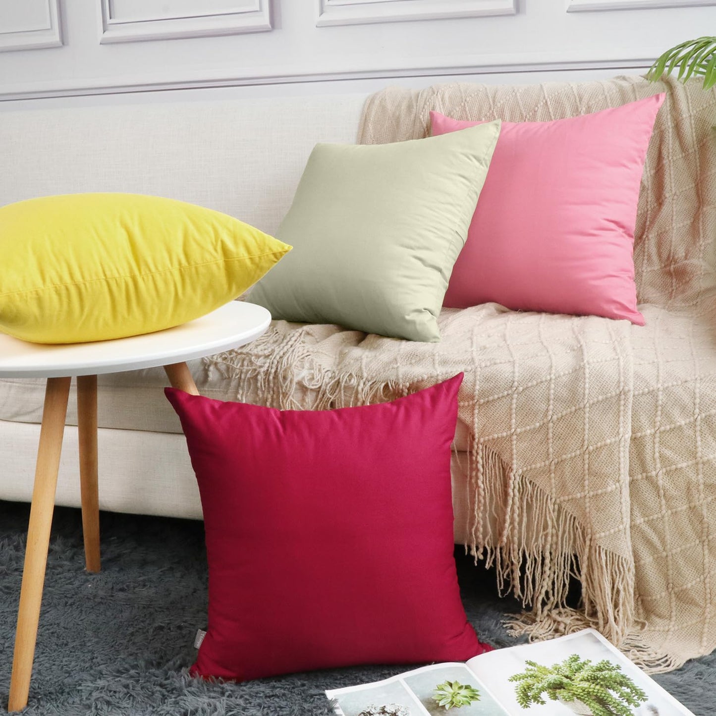 Thmyo 4-Pack 100% Cotton Comfortable Solid Decorative Throw Pillow Case Square Cushion Cover Pillowcase Sublimation Blank Pillow Covers DIY Throw Pillowcase for Sofa(18x18inch/45x45cm,Beige)