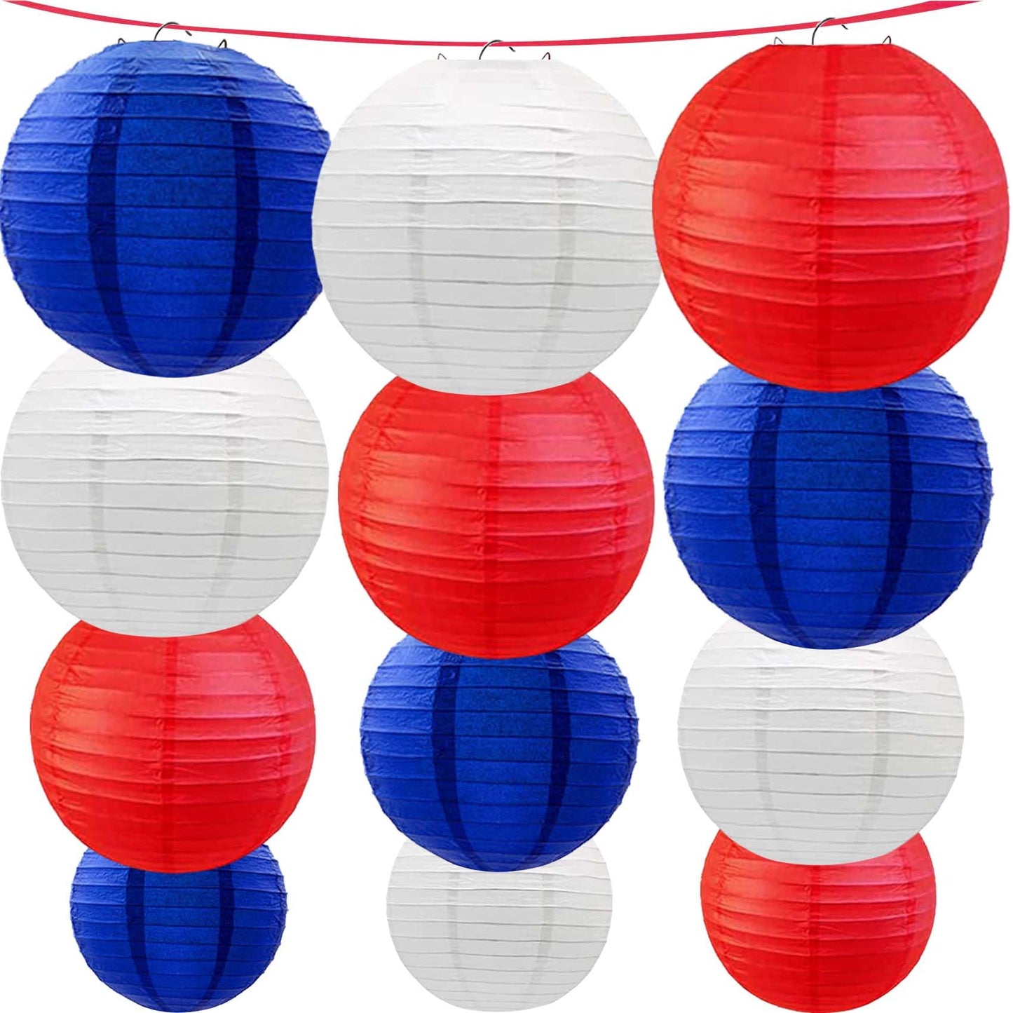 KUNYYI Red -White and Blue Paper Lanterns 12Pcs Hanging Lanterns for Birthday Party, Wedding, Home Decor, Baby Shower Festive Decoration