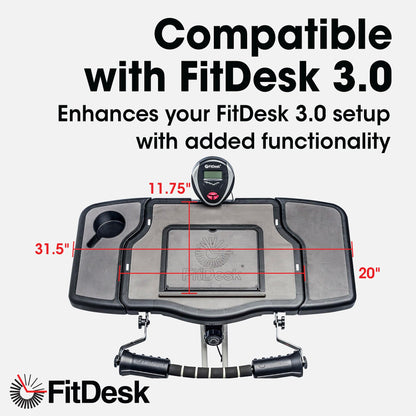FitDesk Clamp-On Extender for 3.0 Exercise Bike & Standing Desk, Adjustable Laptop Stand, Bike Desk Attachment with Mousepad, Cup Holder & Tray, Fits Up to 17" Laptop, Treadmill Tray