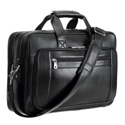 compalo Men's Solid Thick Napa Leather 17.3" Laptop Briefcase Classic Messenger Bag Fit Business Travel