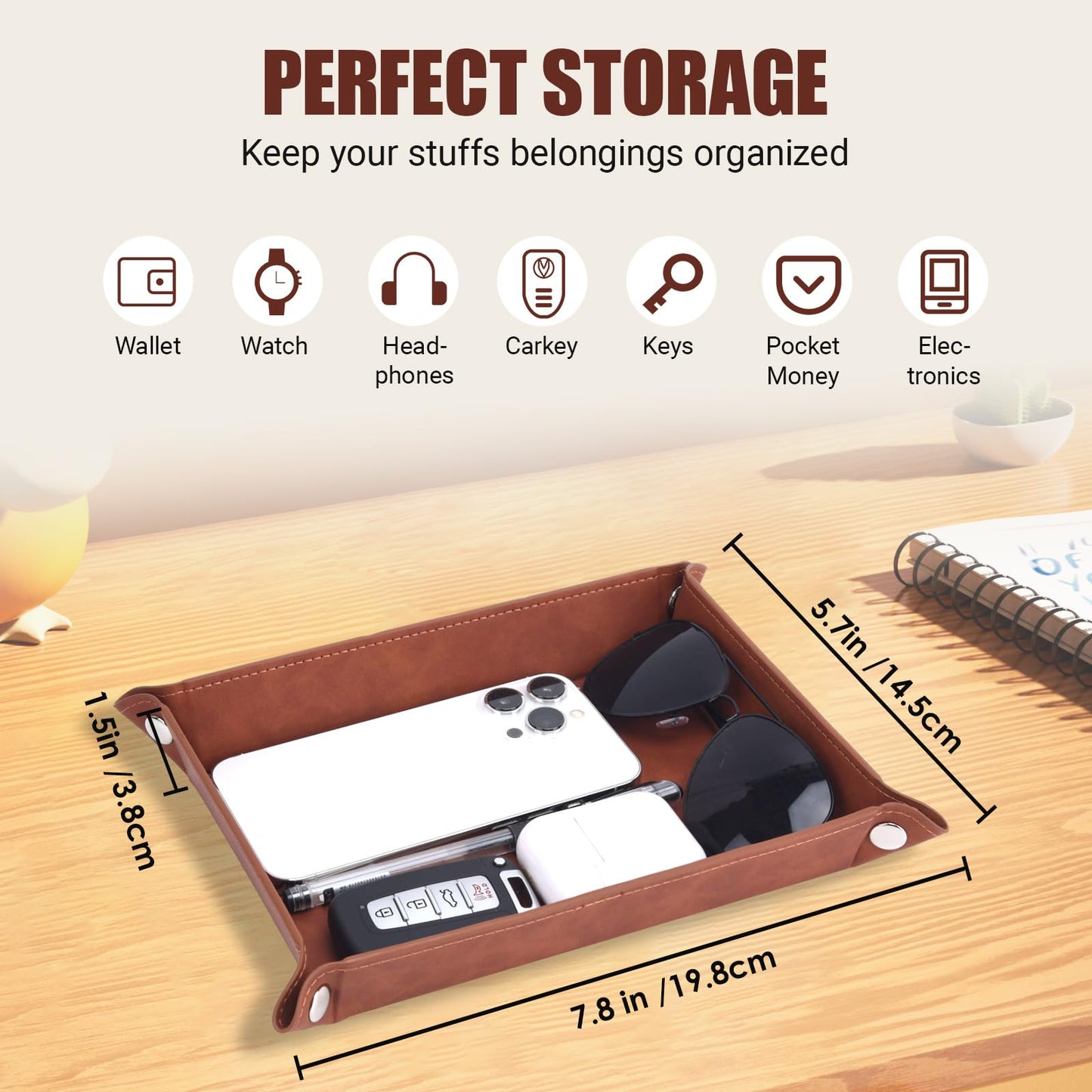 LJZTYX To My Dad Gifts,Leather Tray Engraved Personalized Gifts Unique Dad Birthday Gifts from Daughter Son,Valet Tray Desktop Storage Organizer (I know DAD)