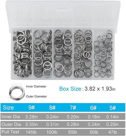 Fishing Stainless Steel Split Rings Set - 201pcs with 5 Sizes & Durable Plier Tool Kit