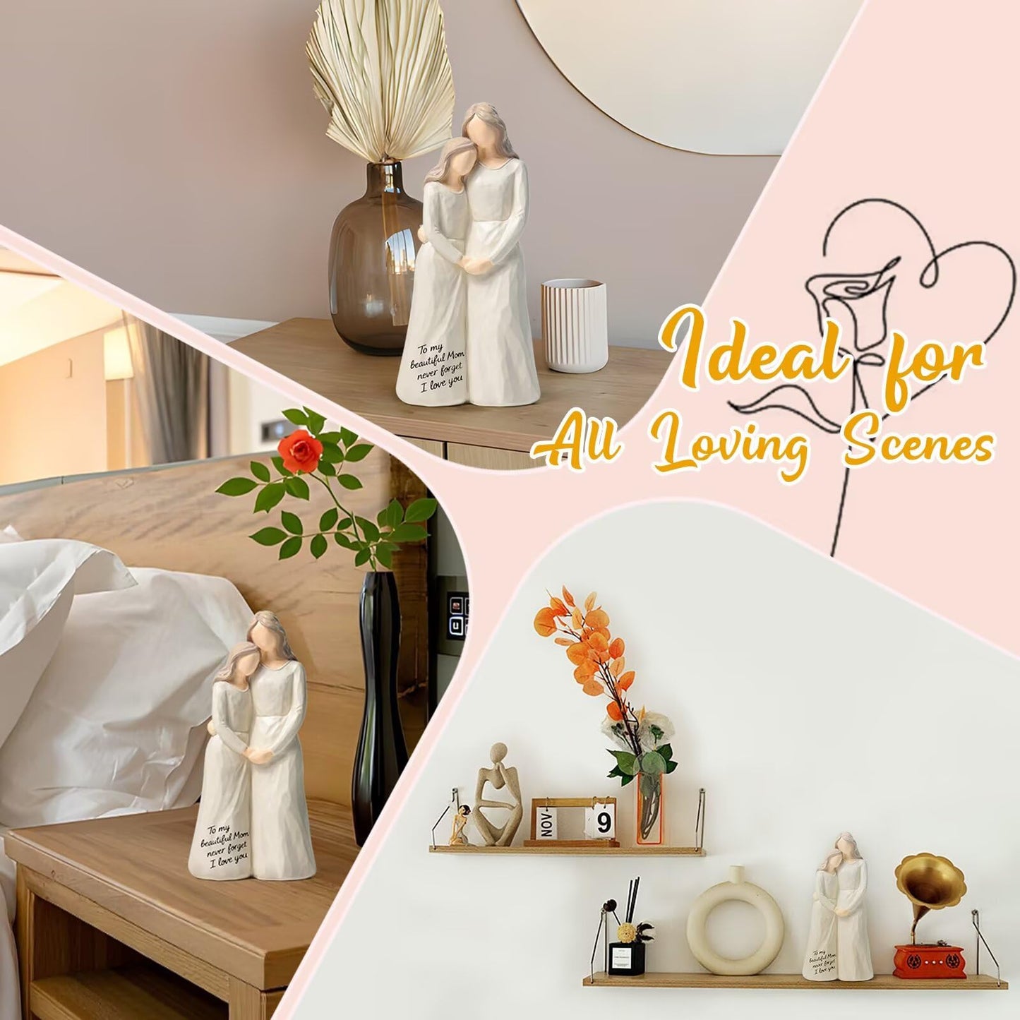 Mom Birthday Gifts from Daughter,7.48" Mother Daughter Figurine, Mother's Day, Thanksgiving,Christmas Day Gift for Mom, Birthday Gifts for Mother Women Grandma,Home Tabletop Shelf Decor,White,Resin