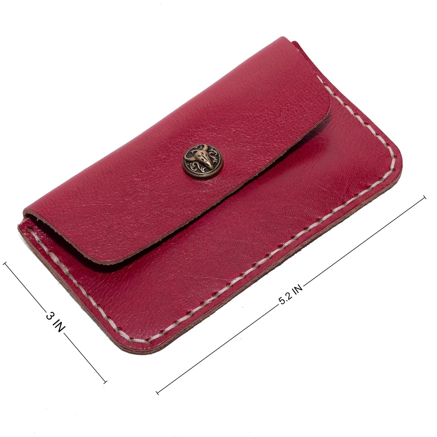 Handcrafted Premium Grey Leather Card Holder Wallet - Slim Design with Secure Closure (red)