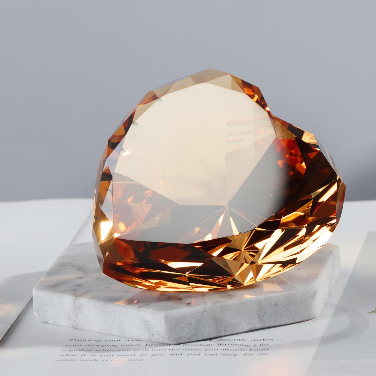 Amber Crystal Diamonds Paper Weights, Heart Shape Real Crystal Diamond Glass Gems Paperweight for Decoration 80mm, Big Diamonds Home Office Decor Valentine's Day Gift Wedding Favors with Gift Box
