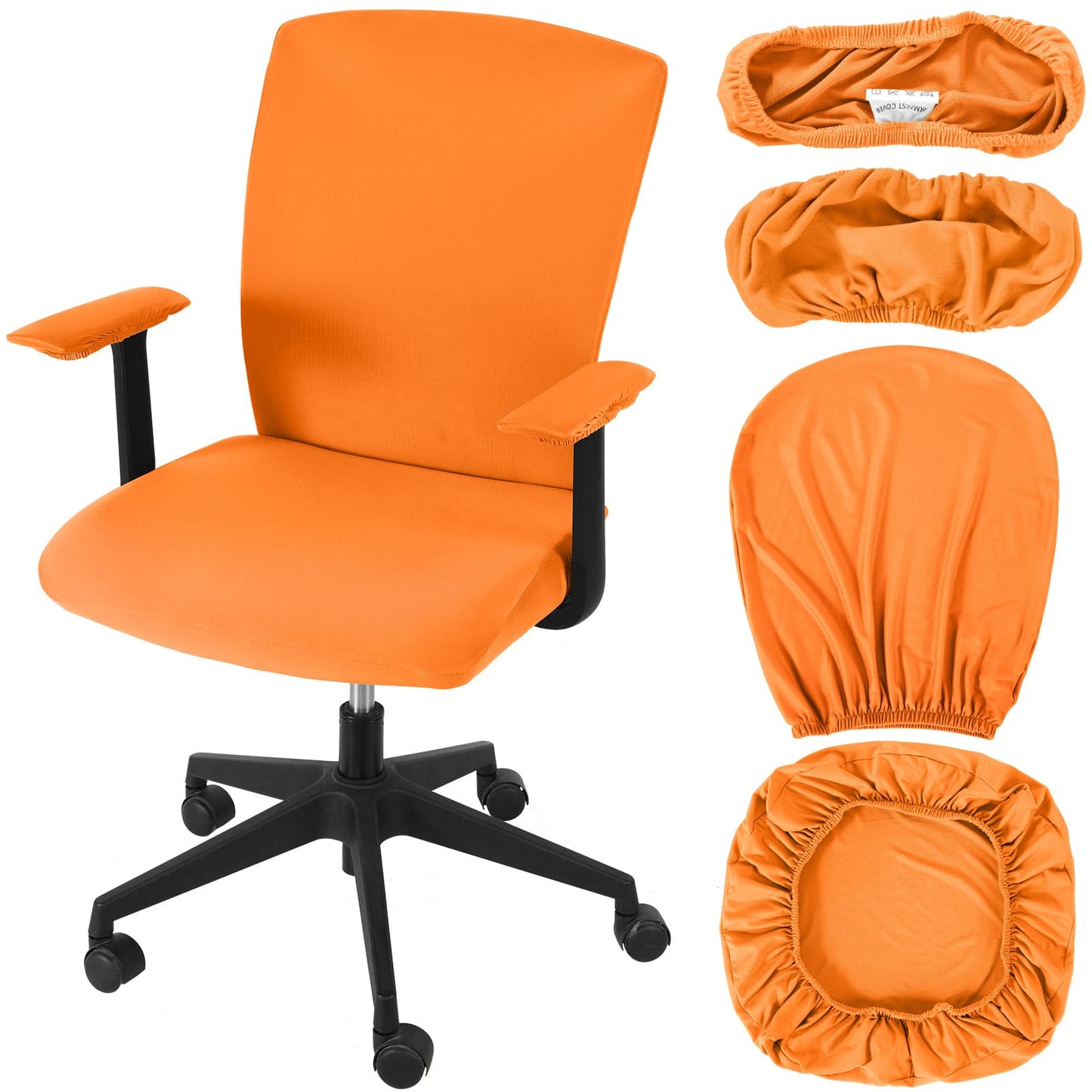 Tallew 4 Pcs Office Chair Covers Set Computer Universal Protective Stretchable Chair Seat Covers Desk Armrest Cover Pads Office Cushion Backrest for Rotating(Regular,Orange)