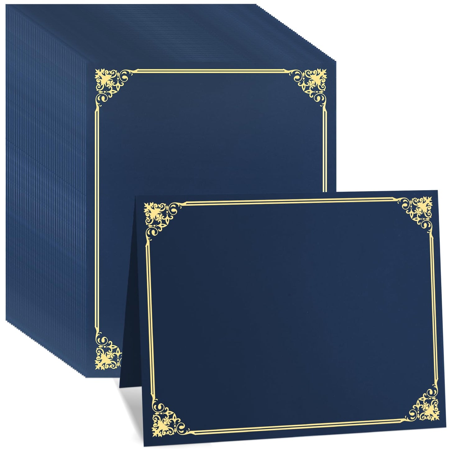 50 Pcs Certificate Holders Bulk, Navy Blue Diploma Covers Gold Foil Border, Document Covers for Letter Size 8.5x11 Award Certificates, Cardstock, Document Papers, Graduation