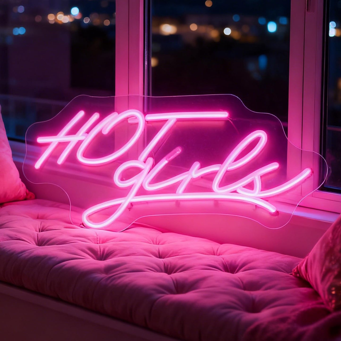 Hot Girls LED Neon Sign - USB Powered Dimmable Neon Light for Bedroom Dorm Living Room Home Decor Party Wall Table Cafe Bar Art Decorations Gift for Teen Girls Young Women 16.1 x 9.1 In