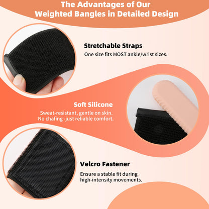 Wrist Weights, Silicone Adjustable Ankle Weights for Women Men - Strengthen Arms and Legs Ideal for for Home Gym Workout, Running, Yoga, Pilates, Barre, Exercise, Strength Training (Natural Flesh Pink, 4 lbs Pair (2 lb Each))