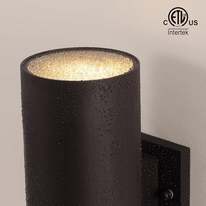 mirrea 14" Modern Outdoor Porch Light Patio Light in 2 Lights with Aluminum Cylinder and Tempered Glass Cover Waterproof Wall Sconce 2 Pack (Oil Rubbed Bronze)