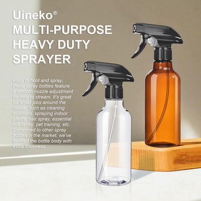 Spray Bottles 2-Pack, 10 Oz, Mist & Stream, Heavy Duty Spraying Empty Water Sprayer Bottle, BPA Free Plastic Refillable Containers for Cleaning Solutions, Plants, Hair, Essential Oils (Clear)