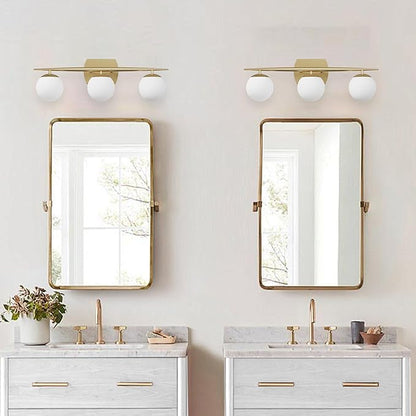 Gold Bathroom Light Fixtures, 3-Light 25.1 Inch Modern Light Fixture Bathroom with Milky White Frosted Glass Shades, Wall Sconces for Bathroom, Bedroom, Living Room(G9 Bulb not Included)
