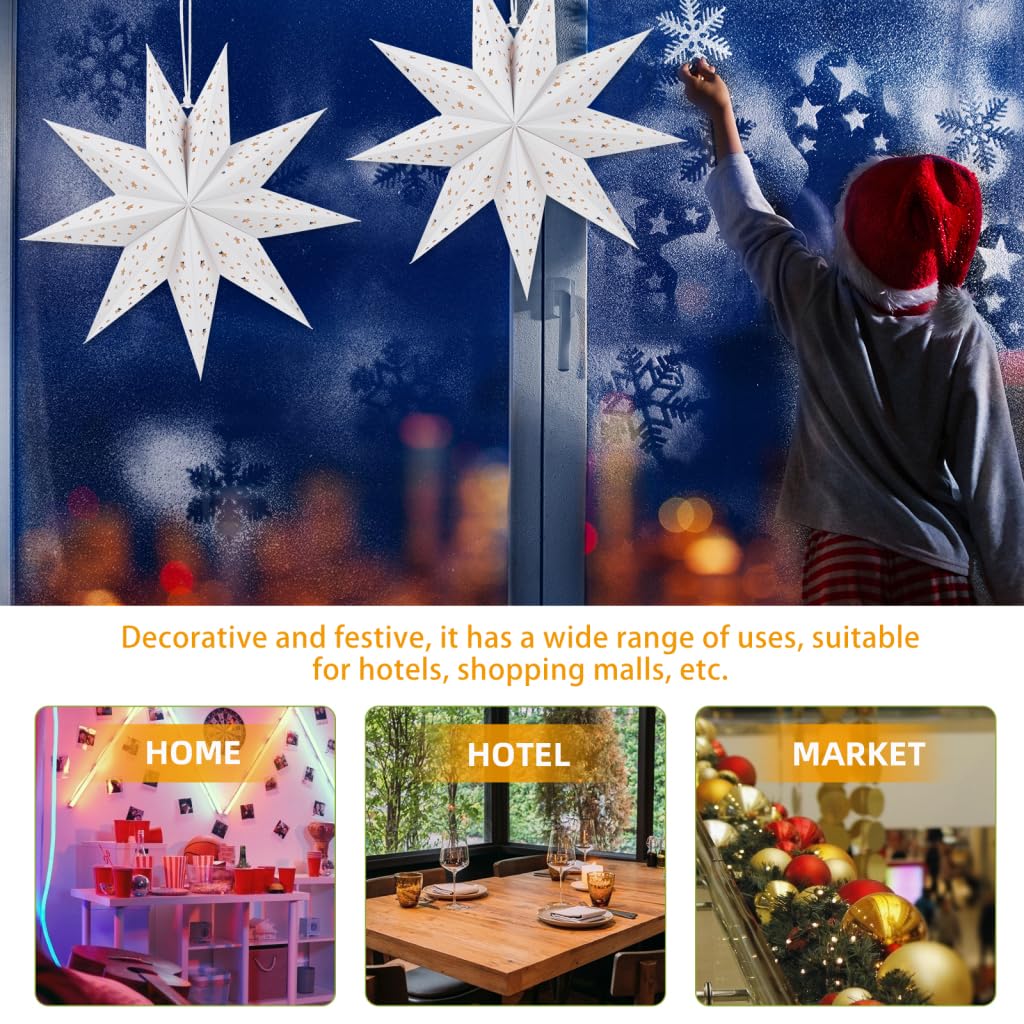 OSALADI 3Pcs Paper Star Lantern Lampshade 9 Pointed Star Hanging Decorations for Christmas New Year Wedding Party Holiday Birthday, 13.78 x 13.78 x 5.12 Inch