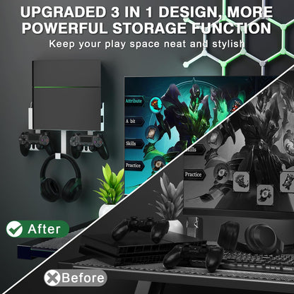 Wall Mount Kit with Detachable 2 Controller Holder & Headphone Hanger, Mount On The Wall Or On The Back Of The TV, Wall Mount Compatible with PS4, White
