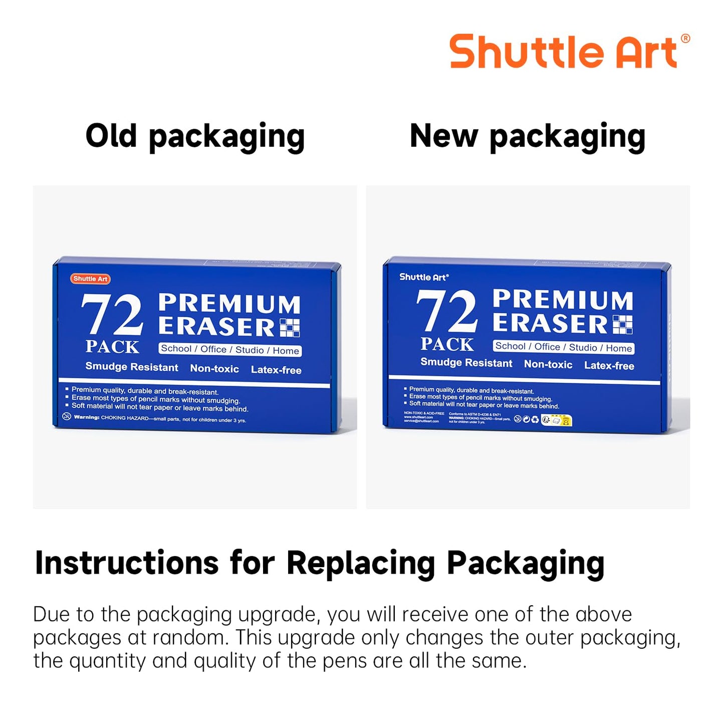 Erasers, Shuttle Art 72 Pack Premium Erasers Bulk, White Eraser Classroom Set for Kids Teachers as School and Office Supplies