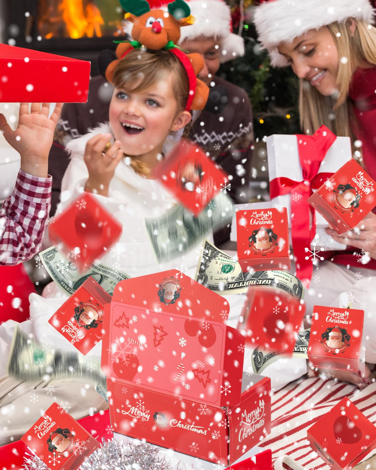 ASSRECT Exploding Gift Box - Christmas Surprise Box Pop Up with 12 Money Holders, Reusable Party Gift Box for Cash, Gifts, Xmas, Birthday, Party Supplies (Red)