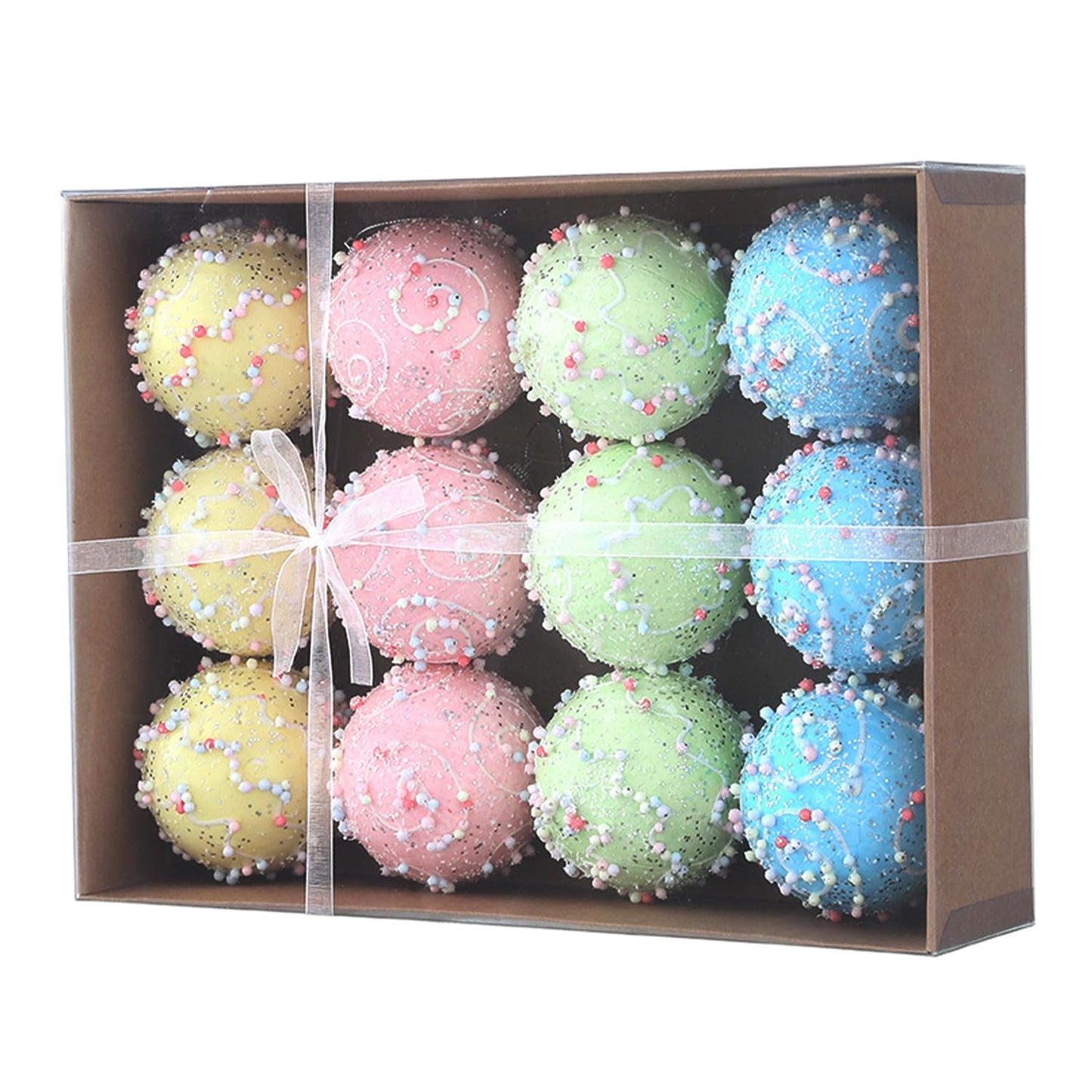 Pastel Christmas Tree Ornaments Decorations, 12 Pcs 3.1 Inch Macaron Shatterproof Foam Christmas Ball Ornaments Set, Christmas Tree Hanging Pendants Xmas Tree Decoration
