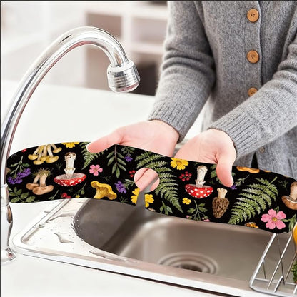 2 Pcs Kitchen Sink Splash Guard Faucet Mats Colorful Mushrooms and Flowers