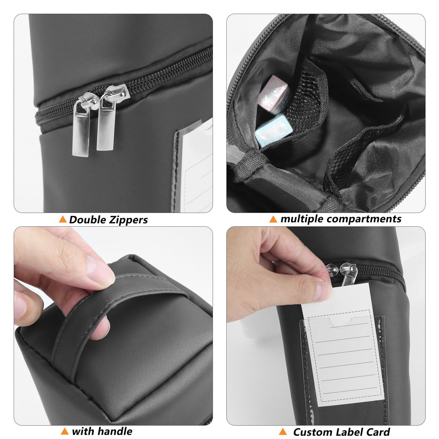 Zeckzoin Standing Aesthetic Pencil Case Pouch Large Capacity Preppy,Double Zipper with Handle Multi Compartments Organizer,Black