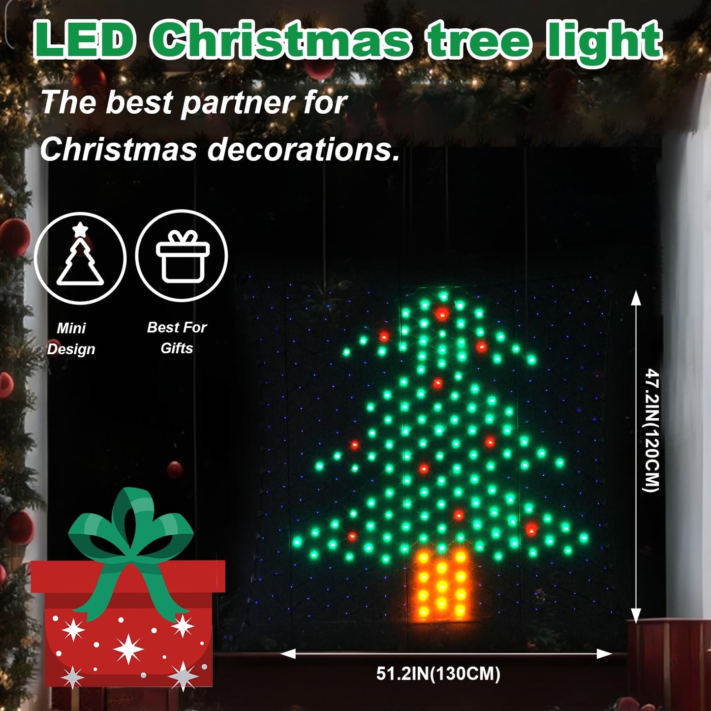 Leisure world LED Christmas Tree Window Silhouette Lights,USB Operated LED Net Outdoor Mesh Lights with Timer, 8 Modes for Indoor Outdoor Holiday Xmas Party Decor