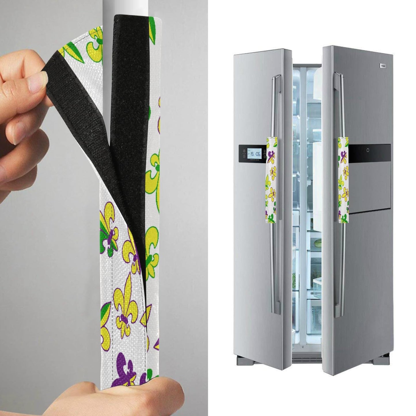 Eionryn Mardi Gras Fleur De Lis Refrigerator Door Handle Covers Carnival Masquerade Kitchen Appliances Gloves for Microwave Dishwasher Fridge Door Cloth Protector 2pcs