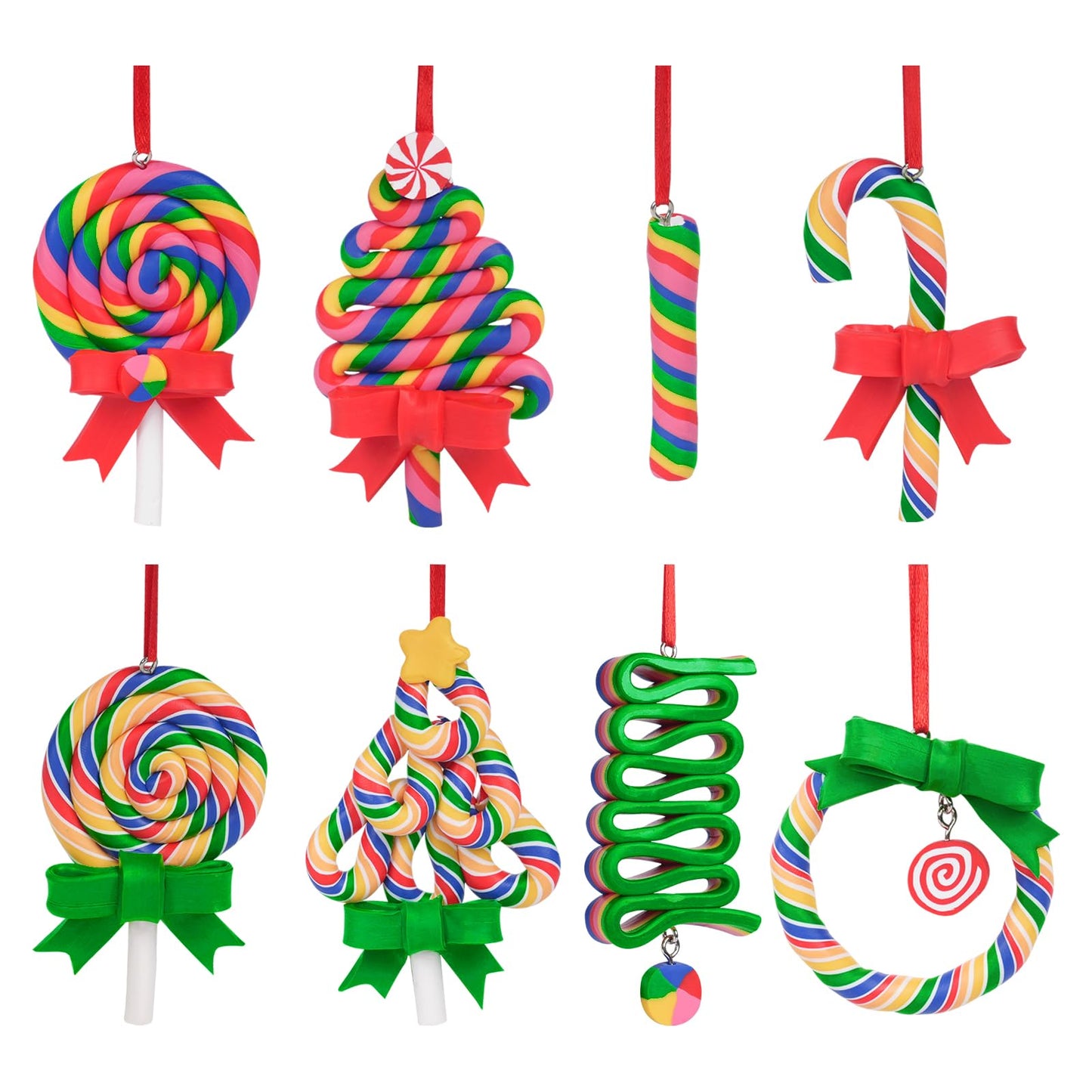 8 PCS Christmas Candy Ornaments, Polymer Clay Lollipop Hanging Decor for Xmas Tree, Holiday Party Decoration by Aurdox