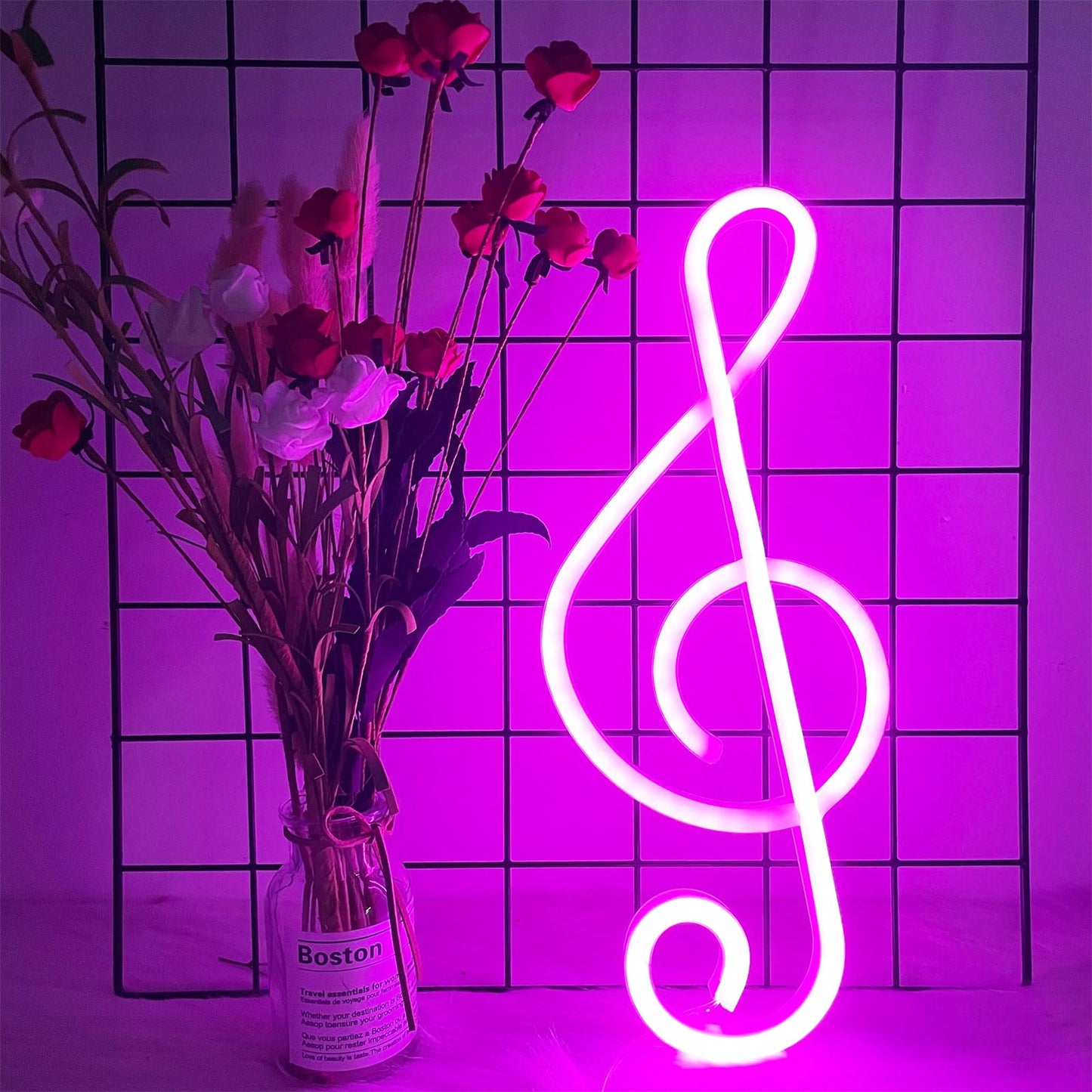ENUOLI Neon Signs,Music Note Shaped Neon Lights LED Decor Night Light Wall Bedside Decor Battery/USB Operated Creative Lighting for Christmas,Wedding,Birthday Gift,Pub,Kids Room,Living Room(Pink)
