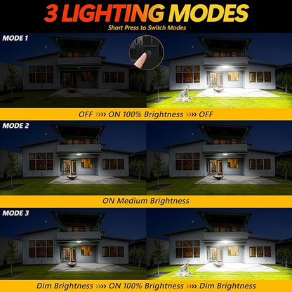 Solar Motion Sensor Outdoor Lights - 3000LM LED Outdoor Motion Lights with Dual Sensors, 3 Lighting Modes, 270° Illumination, IP65 Waterproof Security Flood Lights for Yard, Garage, Patio(2 Packs)