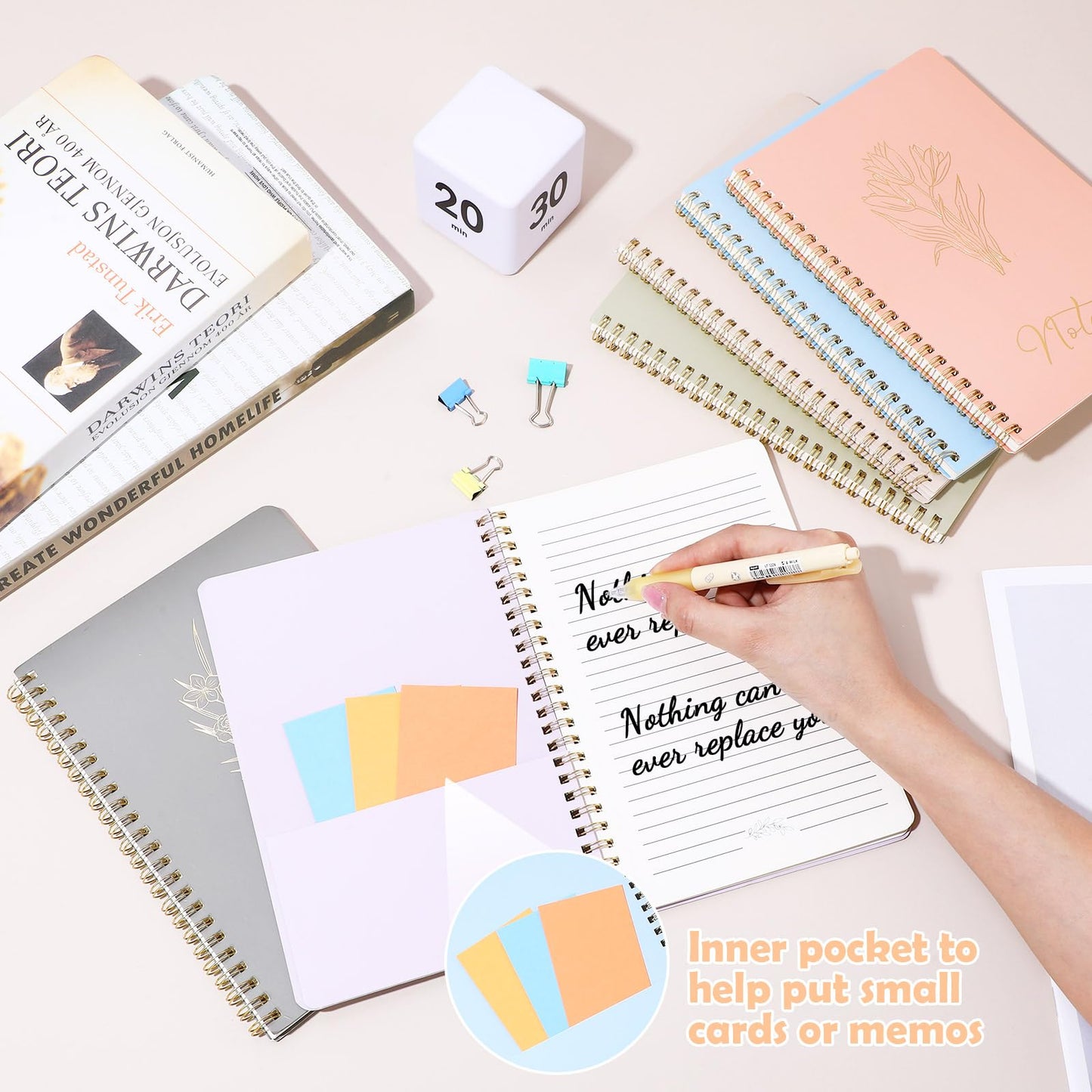 Cholemy 10 Pack Spiral Notebook Aesthetic School Supplies A5 Cute Morandi Pastel Floral Notebook Writing Journals for Student College Ruled Journals 100 Pages/ 50 Sheets for Women Office Gift