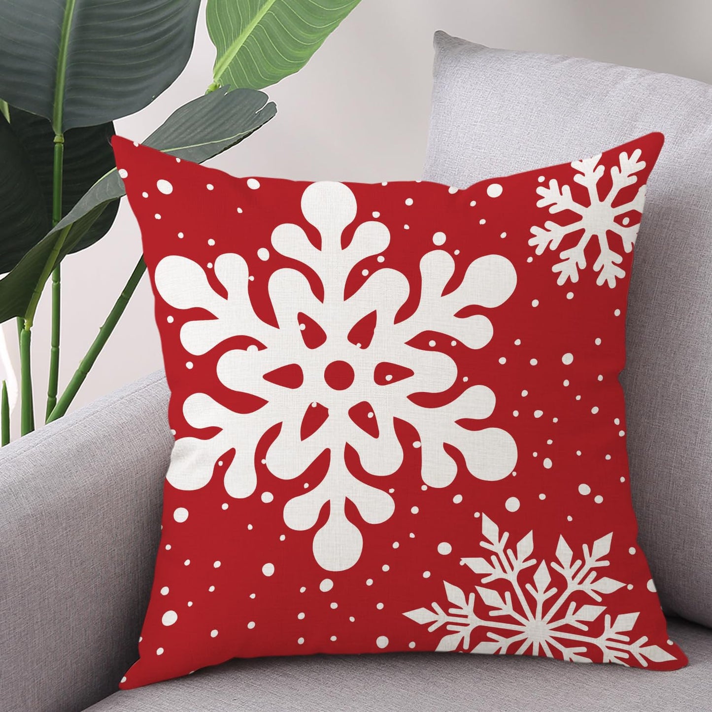 Gujiahone Green Christmas Pillow Covers 18x18 Inch Set of 2 Snowflakes Linen Square Winter Holiday Decoration Cushion Case for Sofa Couch Bed Living Room (Red)