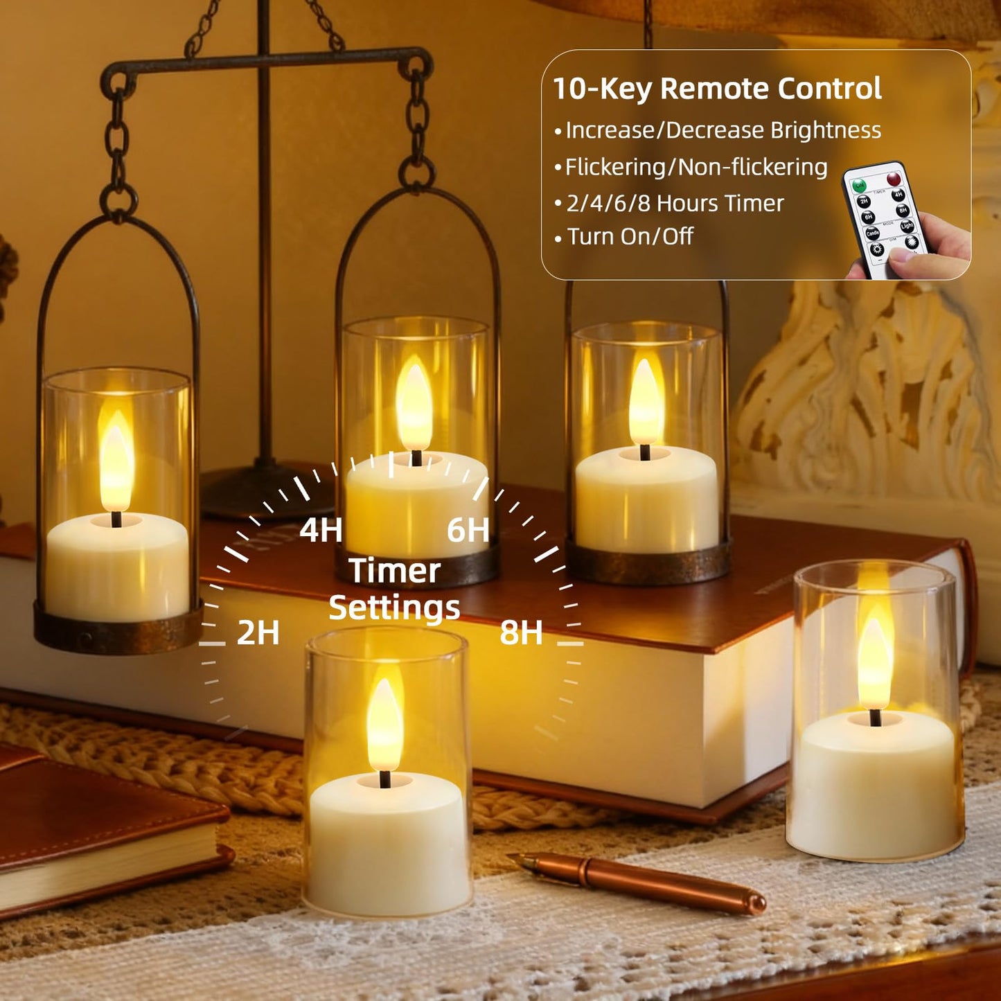 Utwickeln Rechargeable Flameless Tea Light Candles, LED Tea Lights with Remote & 2-8H Timer, 6-Pack, USB-C, Acrylic, White, for Home, Wedding, Dinner Party, Sports Bar Night, Living Room & Hotel