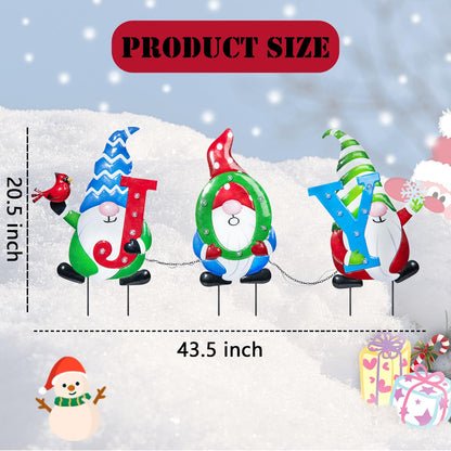 Afirst Christmas Yard Stakes Metal Christmas Outdoor Yard Decoration Gnomes Holding Joy Lighted Metal Stakes Outdoor Xmas Stake Lawn Pathway Garden Decoration