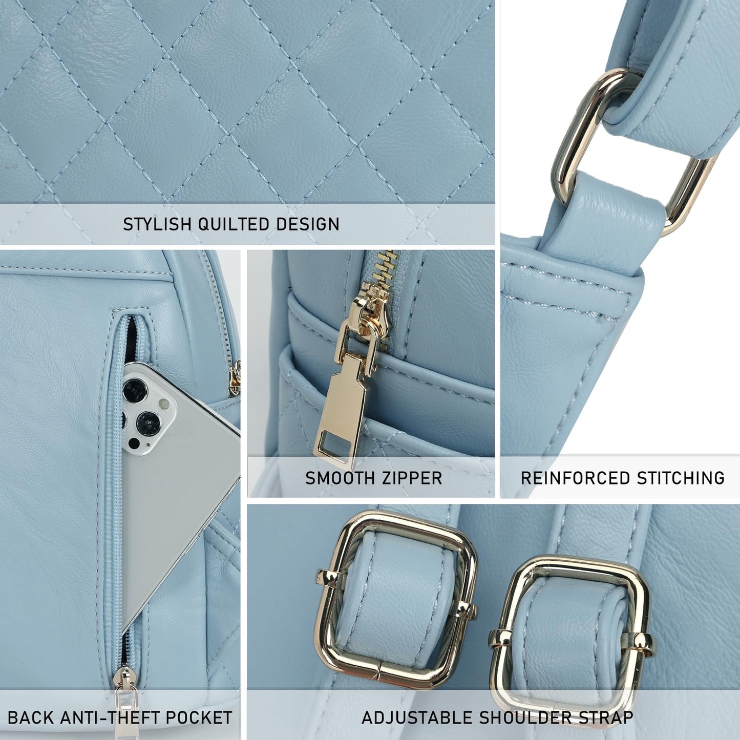 KL928 Quilted Mini Backpack for Women, PU Leather Backpack Purse Designer Satchel Bag, Small Casual Daypack for Ladies