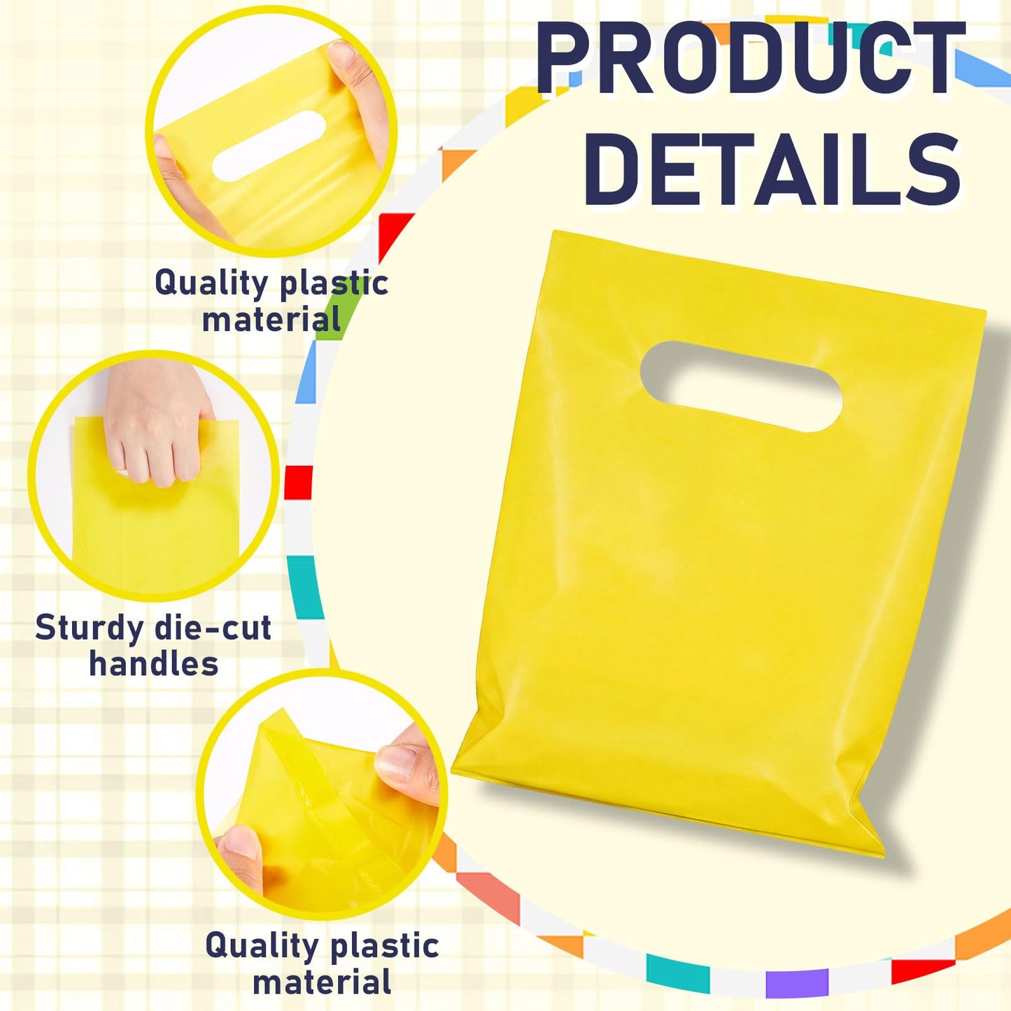 Maitys Yellow 300 Pcs 5"x7" Small Plastic Gift Bags with Handles, Mini Goodie Treat Bag Bulk for Candy, Birthday Graduation Party Favor Merchandise Bags for Small Business
