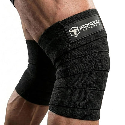 Knee Wraps for Weightlifting - 80" Elastic Knee Straps for Squats and Weight Lifting - Lifting Knee Wraps for Strength & Compression Wrap - Knee Support for Squatting, Powerlifting, Gym (Black)