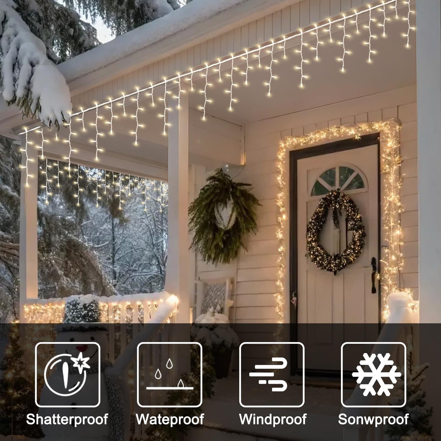 LAMPHOME Warm White Christmas Icicle Lights, 6.2Ft 20 Drops 100LED Connectable Waterproof Lights for Xmas, Thanksgiving Day, Party, Patio, Courtyard, Window, Fence Decor