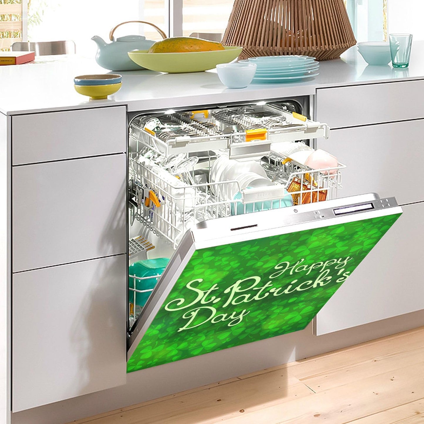 Kigai St. Patrick's Day Clover Dishwasher Magnet Cover, Reuseable Kitchen Fridge Door Magnet Sticker, Waterproof Refrigerator Microwave Magnet Cover Hoilday Party Decor, 23 x 26 Inch