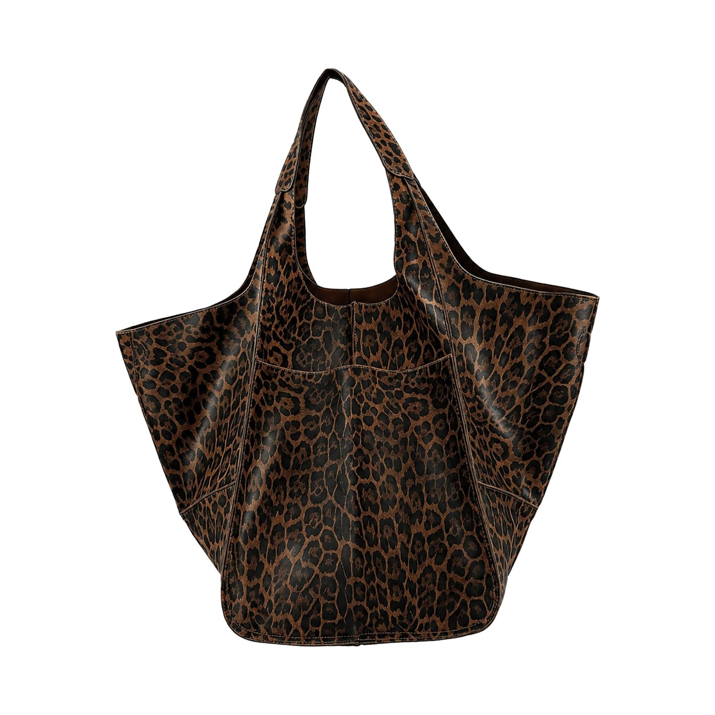 KlaOYer Oversized Leather Tote Bag Huge Capacity Work Hobo Pu Leather Bucket Purse And Handbag Large Soft Travel Shopping Bag (Brown Leopard)