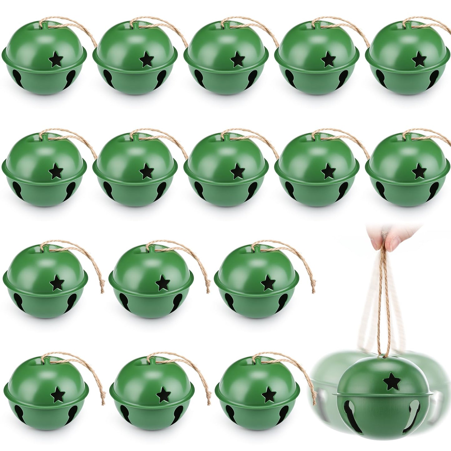 Zhengmy 8 Pcs Jumbo 3.15'' Christmas Star Cutouts Bells for Craft Large Bells Xmas Ornament Christmas Tree Decor (Green)