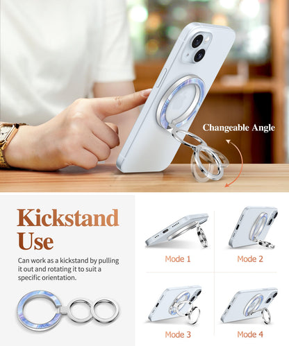 GVIEWIN Magnetic Phone Ring Holder, Compatible with MagSafe Phone Grip with Adjustable Stand, Magnet Phone Ring Kickstand for iPhone 17/16/15/14/13/12 Pro Max Plus Air/Other Phones (Glitter/Silver)