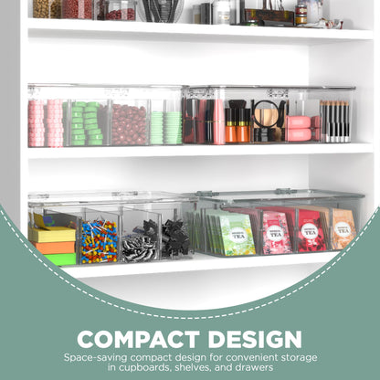 Utopia Home - Tea Bag Organizer With Lids, Clear Pantry Storage Box - (3 Pack) Stackable Partition Organizers or Holder With Lids For Drawers, Countertops, Fridge, Kitchen, Snack & Spice Organization