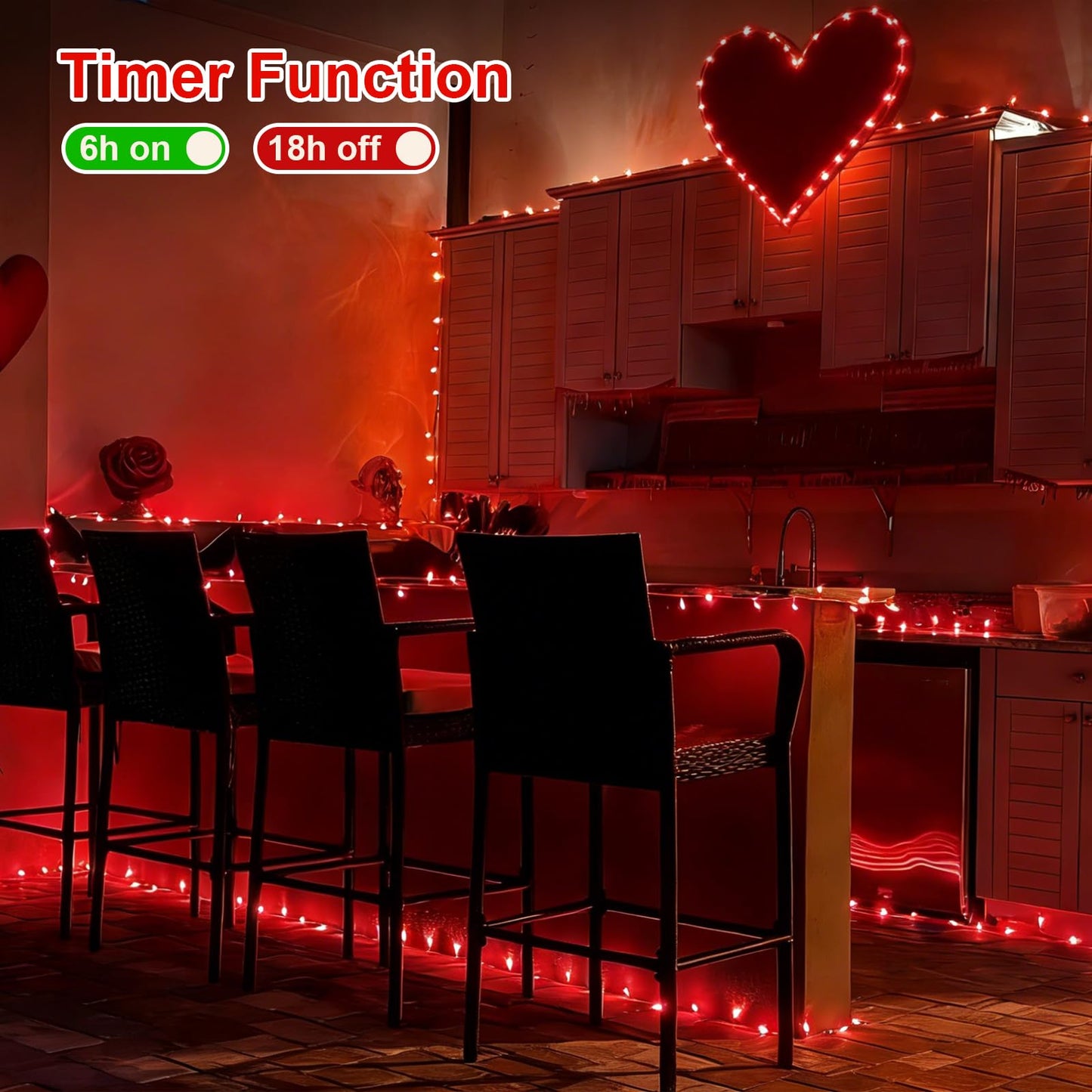 QITONG 500LED Red String Lights, 165ft Twinkle Lights Outdoor Waterproof with Plug in, Green Wire Christmas Fairy Lights Indoor with 8 Modes