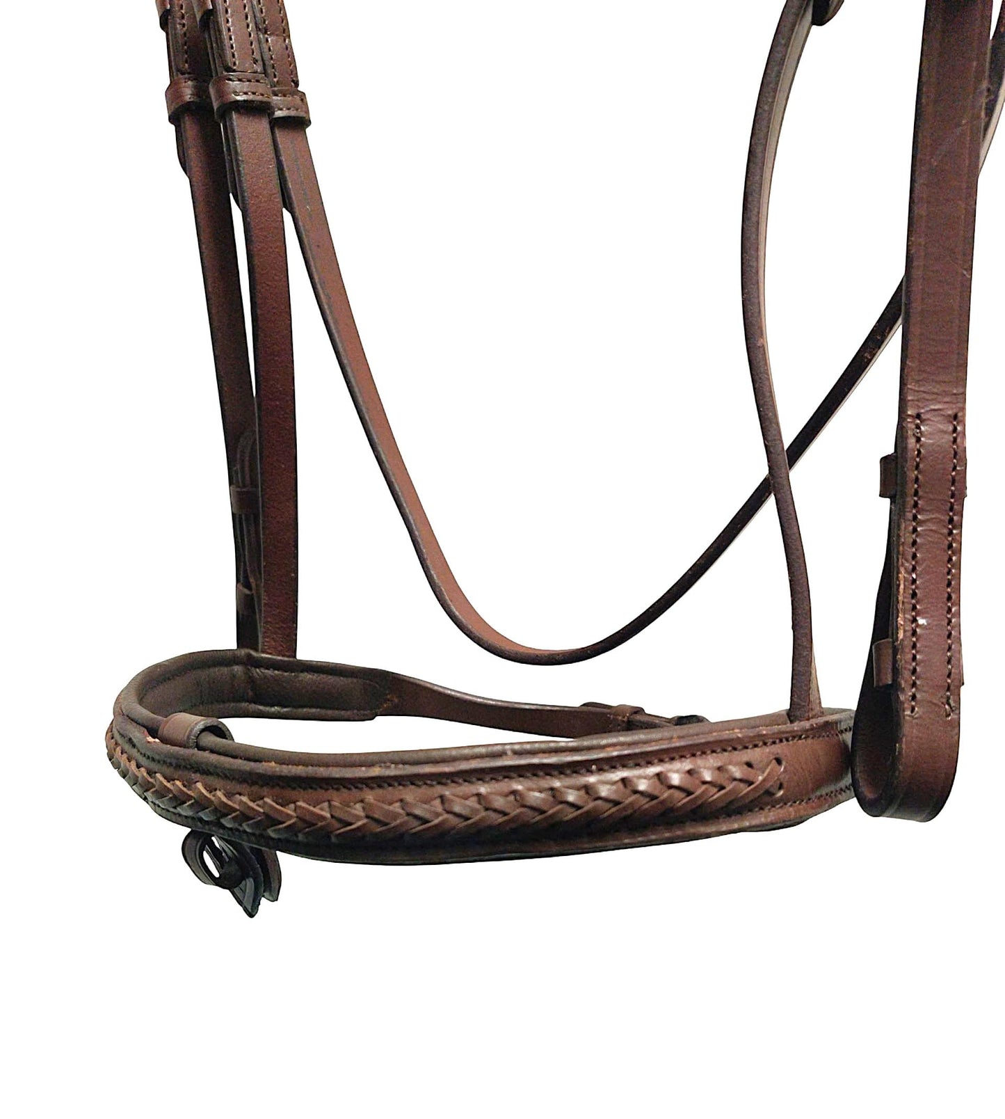 Bello-Equine Braided Havana Brown Leather Bridle with Removable Flash – Padded Browband & Noseband – Horse Riding Bridle for Schooling & Show - Size Full