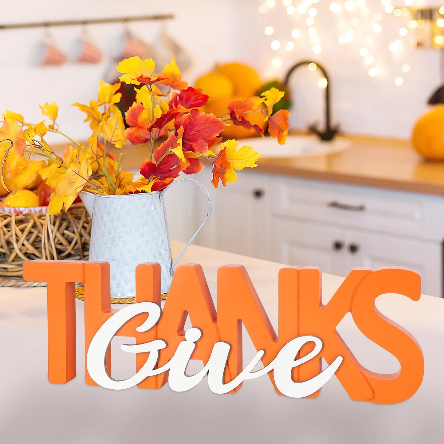 COCHIE Wooden Thanksgiving Give Thanks Sign, Fall Decorations for Home, Office, Shelf, Mantel, Indoor, Wood Thanksgiving Decor, Autumn Table Top Party Decoration (Give Thanks)