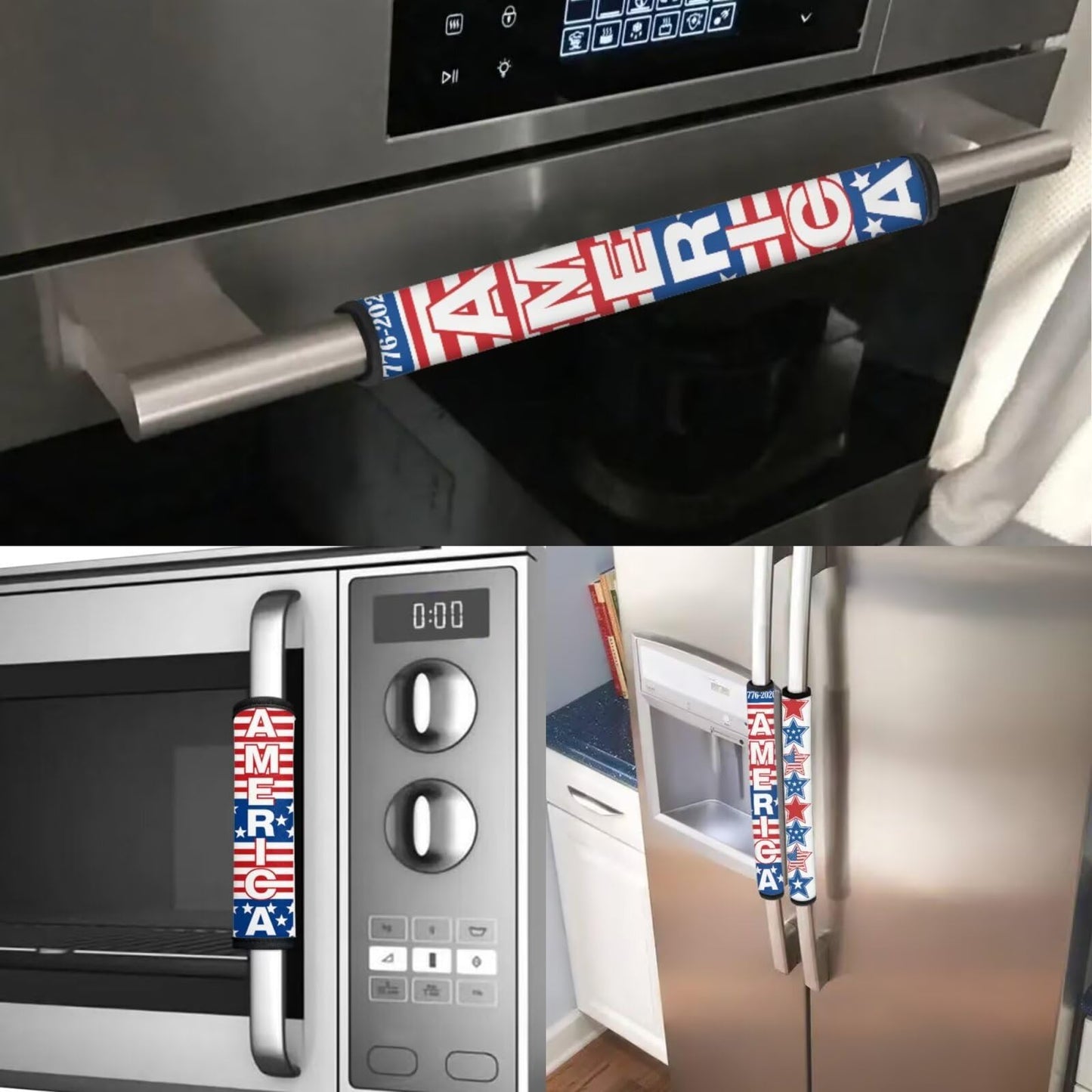 HUISEFOR 250 Years of America Print Refrigerator Door Handle Covers Fridge Handle Covers Set of 6 Washable Appliance Handles Cover Cloth Oven Stove Dishwasher Handles Protective Gloves