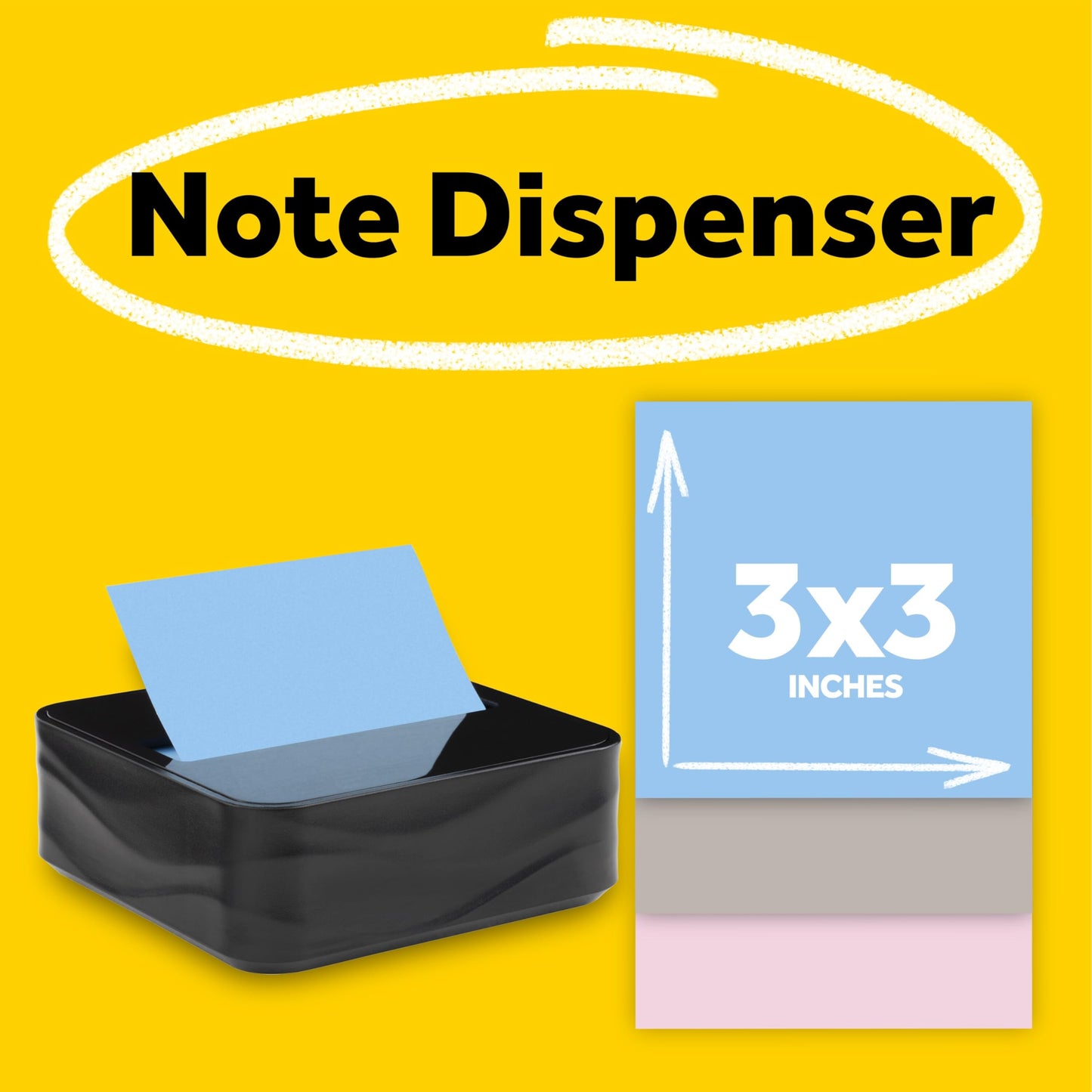Post-it Note Dispenser, Sticky Note Holder, Black Wave Design, Includes 3 Pads of 90 Sheets of 3 in x 3 in Pop-Up Notes, Classroom or Office Supplies
