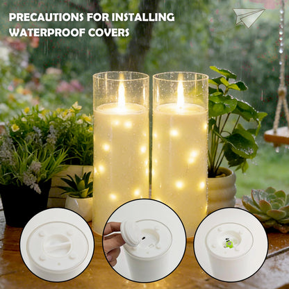 kakoya Large Solar Flameless Candles Outdoor Waterproof 11" x 4",2Pcs LED Pillar Candles Included Rechargeable Solar Battery with Embedded Star String for Outdoor Porch,Patio Decor(White)