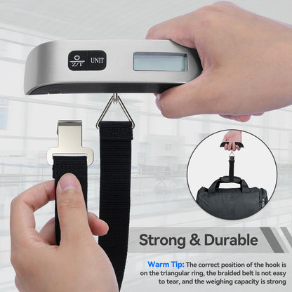 Luggage Scale Dr.meter Travel Essentials Luggage Weight Scale Backlight LCD Display 110lb/50kg Electronic Balance Digital Postal Travel Accessories with Rubber Paint Handle Temperature Sensor Silver