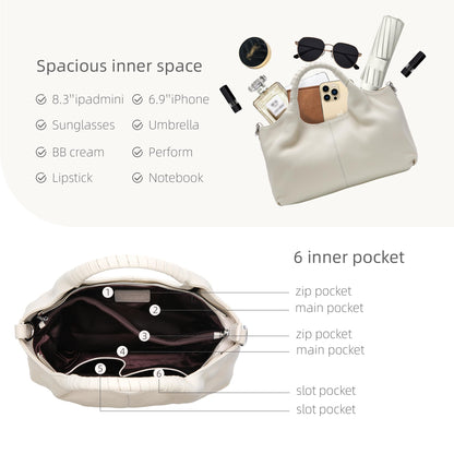 Iswee Genuine Leather Purse Cross Body Shoulder Bags for Women Purses and Handbags Satchel Designer Pocketbooks Hobo Medium Size Tote (Beige)