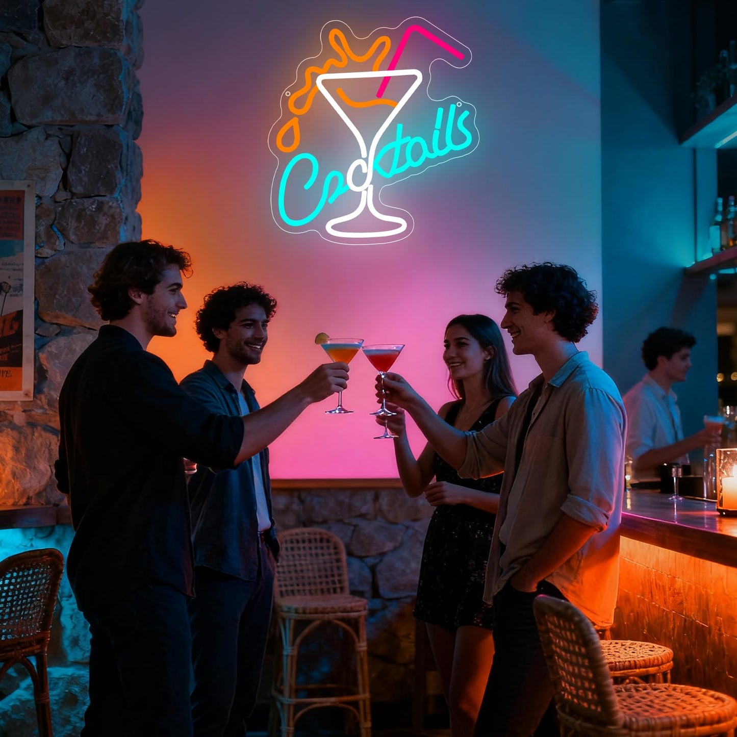 Cocktails Bar Neon Sign for Wall Decor, Led Cocktail Sign Glass Shaped USB Powered Neon Lights for Home Bar Man Cave Pub Cafe Beer Shop Art Wall Decoration